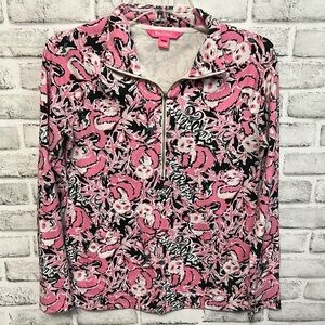 LILLY Pulitzer Skipper Popover Hanging With My Boo Panda Size XS, Quarter Zip